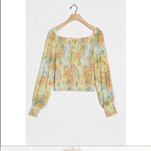 NWT Anthropologie Floral Rouen Smocked Top - Picture 2 of 2